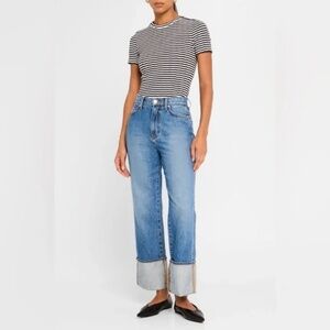 New Veronica Beard Cuffed High Waist Relaxed Straight Leg Jeans  Seaside 25